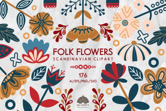 Download Folk Scandinavian Flowers and Leaves - Premium Resources