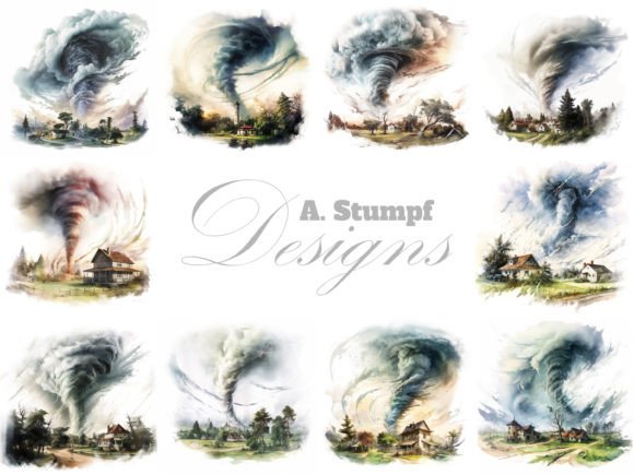 Download Tornado Scenery Watercolor Clipart Set - Tornado Collection