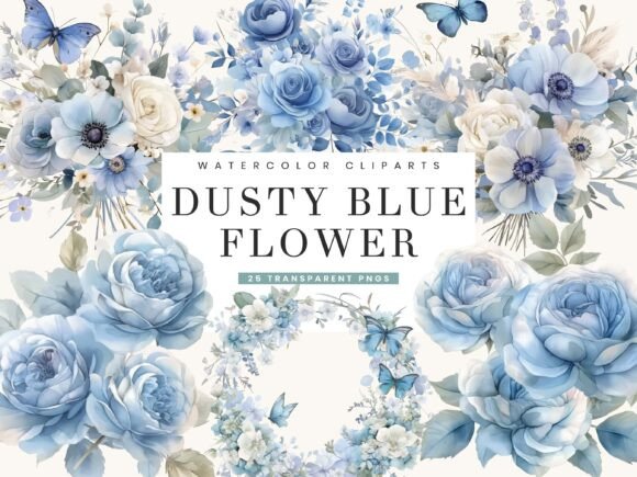 Download Dusty Blue Flower Clipart Bundle - Bundle Collection