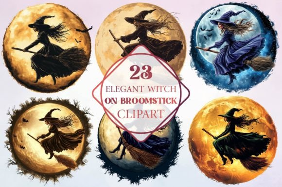 Download Elegant Witch on Broomstick Clipart - Elegant Collection