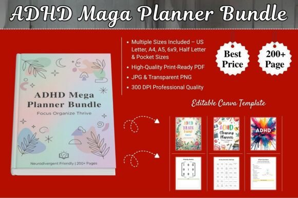 Download 🧠 ADHD Mega Planner Bundle - Bundle Collection