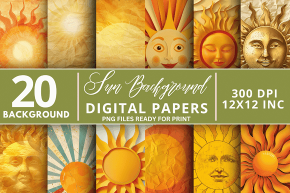 Download Sun Digital Paper Backgrounds Bundle - Bundle Collection