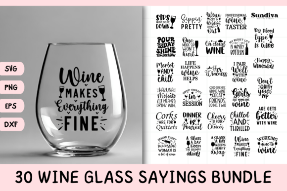 Download 30 Wine Glass Quotes SVG Bundle - Bundle Collection
