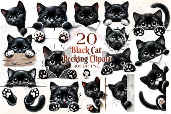 Download Cute Black Cat Peeking Clipart Bundle - Bundle Collection