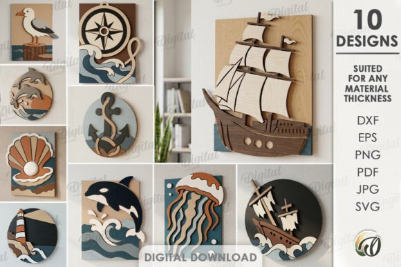 Download Coastal Mosaic Wall Arts Bundle Lasercut - Bundle Collection
