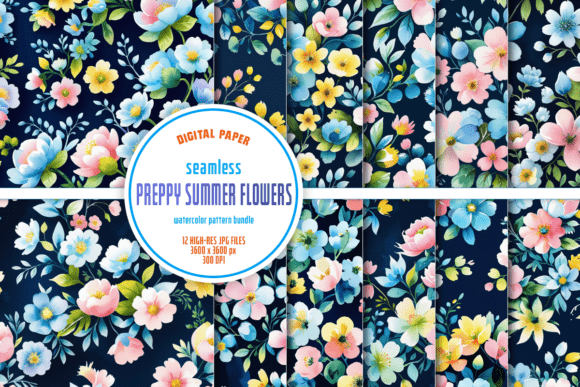Download Seamless Preppy Summer Flowers Bundle - Bundle Collection